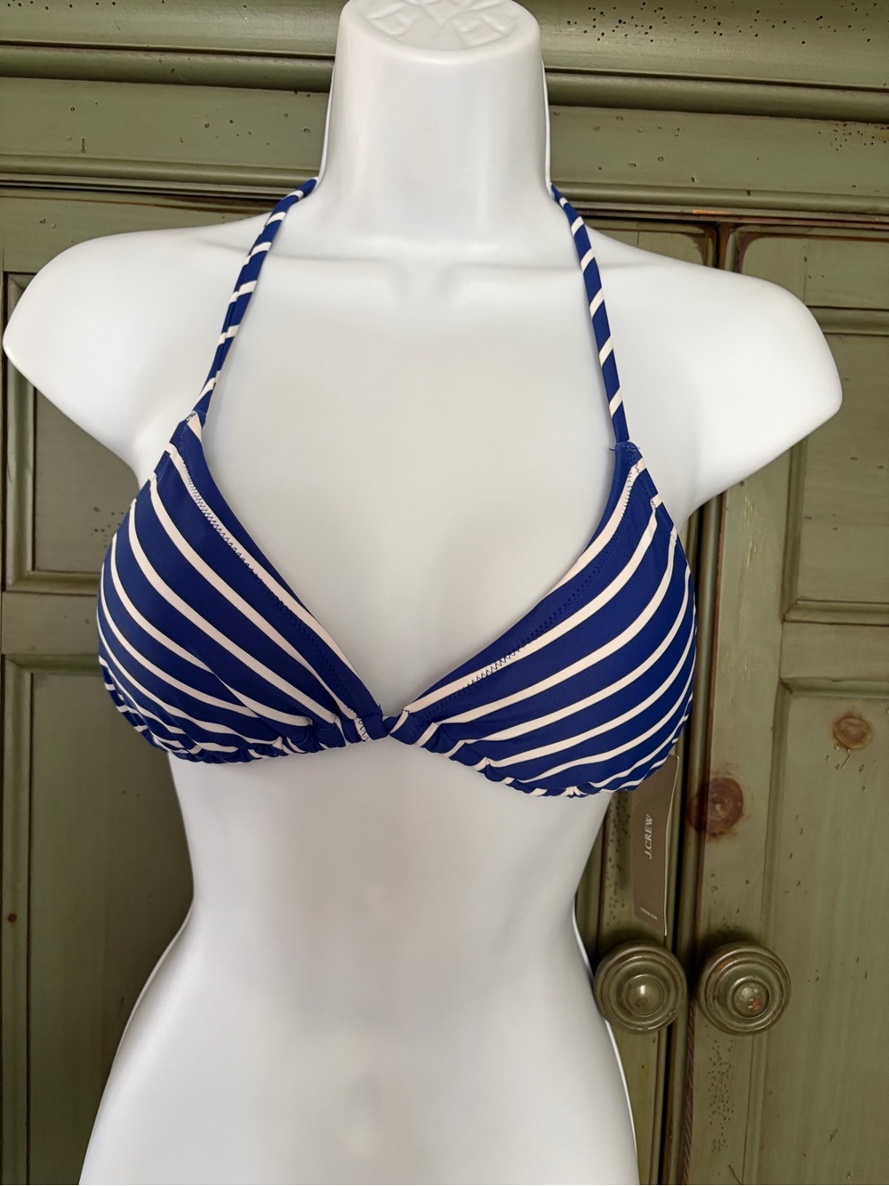 NWT J. Crew Navy and White Striped Bikini Top